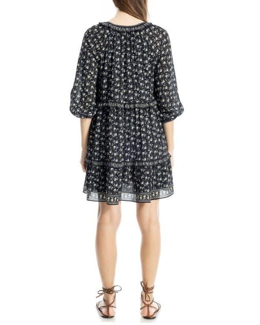 Max Studio Black Floral Three-Quarter Sleeve Keyhole Minidress