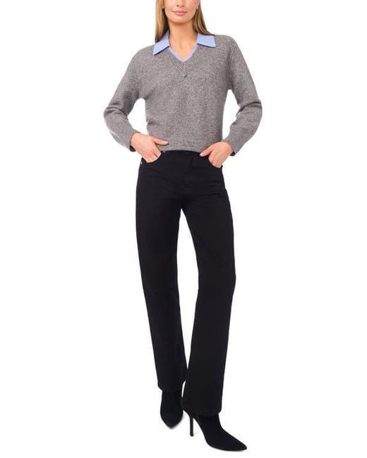 Halogen® Gray Contrast Collar Twofer Sweater