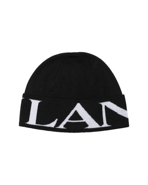 Lanvin Black Logo Wool Beanie