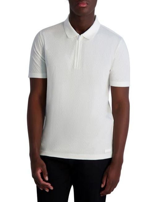 Karl Lagerfeld White Textured Quarter Zip Performance Polo for men