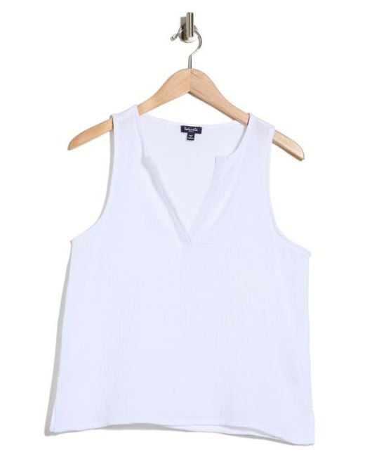 Splendid Blue Split Neck Cotton Gauze Tank