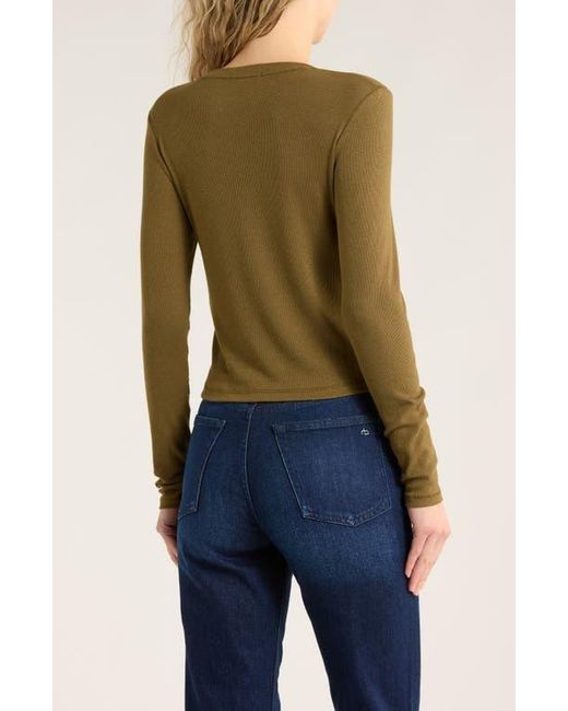 Rag & Bone Green Essie Long Sleeve Ribbed Crop T-Shirt