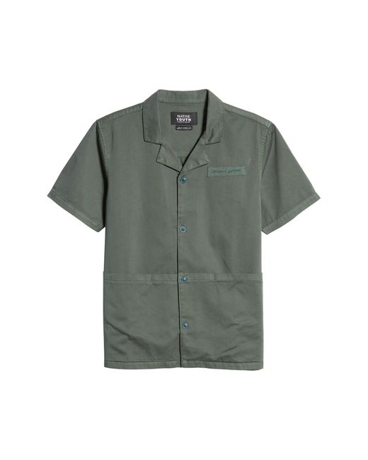 Native Youth Green Pocket Detail Short Sleeve Button-up Camp Shirt for men