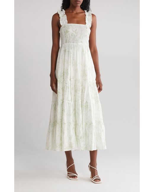 Lucy Paris White Ivy Cotton Smocked Tiered Maxi Dress