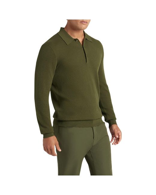 Goodlife Green Mini Waffle Long Sleeve Polo for men