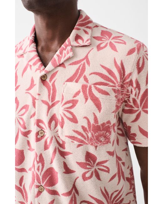 Faherty Brand Red Cabana Floral Short Sleeve Terry Cloth Button-up Shirt for men