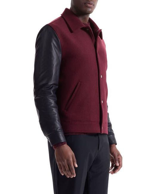 Bugatchi Purple Leather Sleeve Tweed Jacket for men