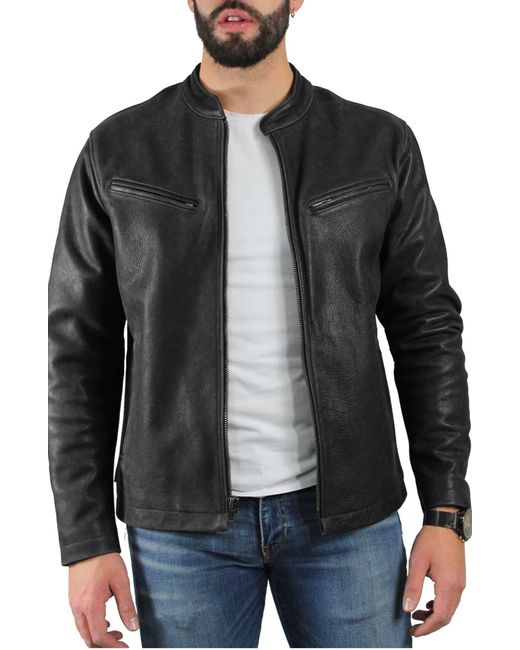 Frye Black Racer Crackle Leather Jacket for men