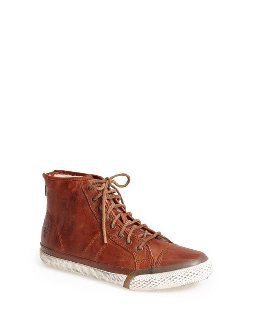 Frye Brown Greene Back Zip Shearling Lined Leather High Top Sneaker for men