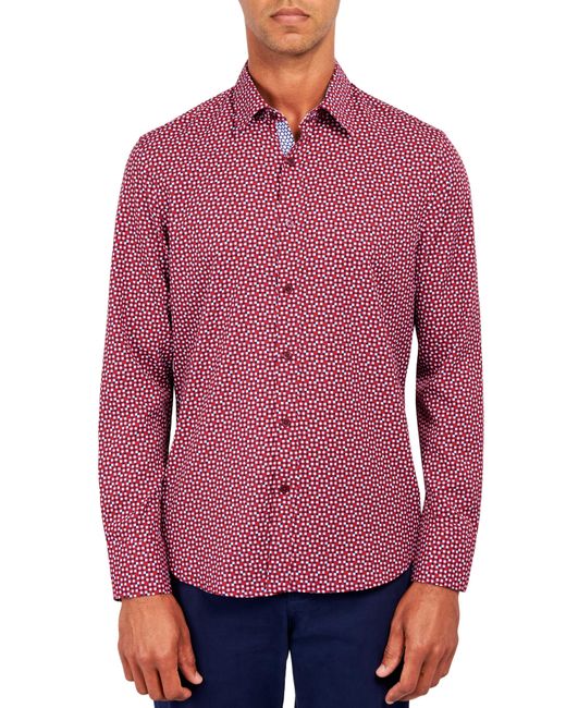 Con.struct Red Micro Geo Print Trim Fit Dress Shirt In Amber At Nordstrom Rack for men