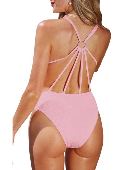 CUPSHE Pink Strappy Back Textured One-piece Swimsuit