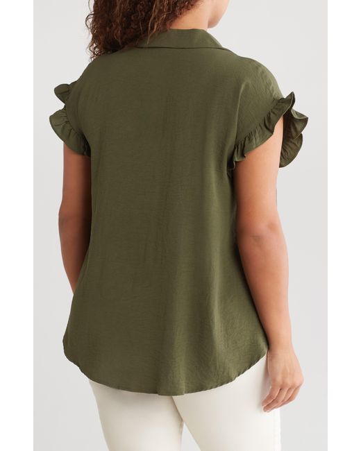 Pleione Green Crinkle Button-up Shirt