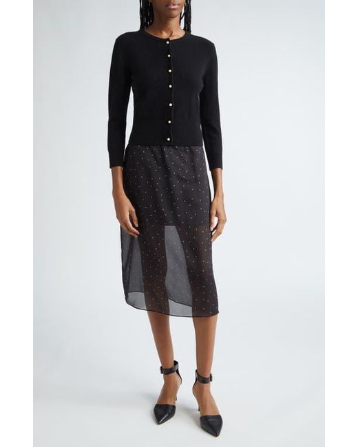Vince Black Polka Dot Sheer Stretch Silk Midi Skirt