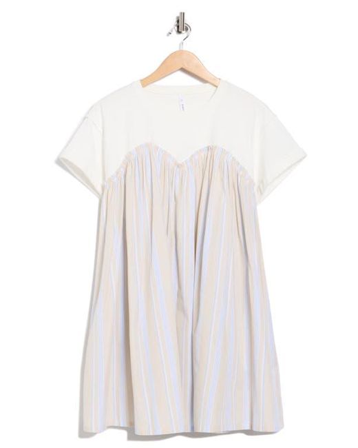 Wishlist Gray Stripe Twofer Mixed Media Cotton Babydoll Dress