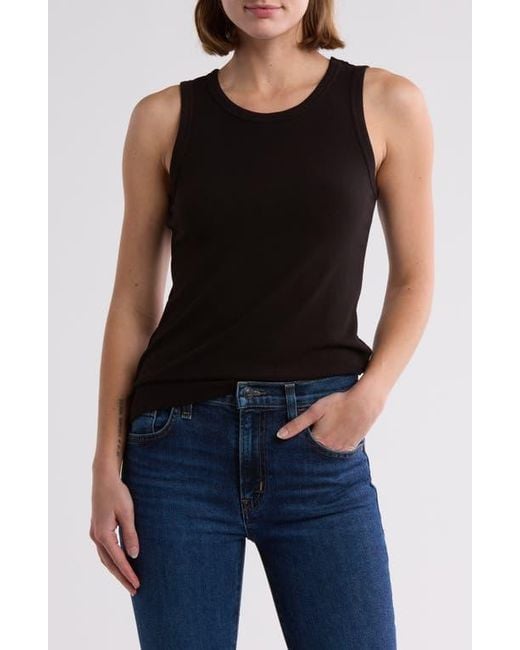 Halogen® Black Fitted Ribbed Tank Top