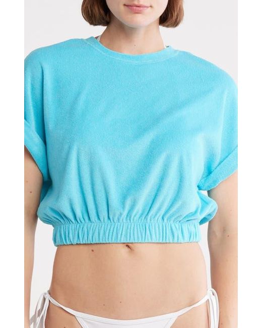 Elan Blue Elastic Hem Cover-Up Crop Top
