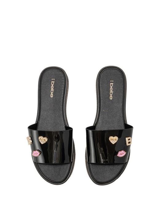 Bebe Black Charm Slide Sandal