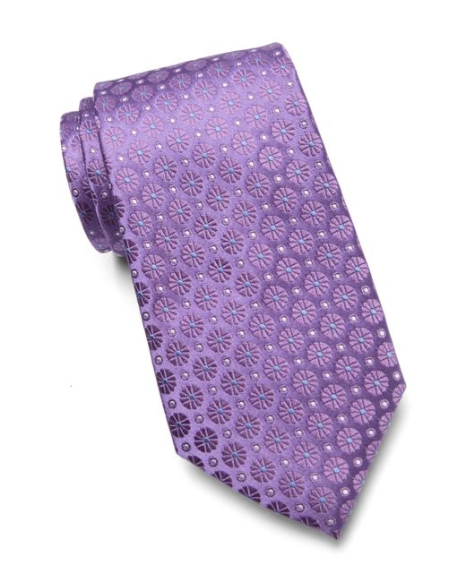 Duchamp Purple Medallion Print Silk Tie for men