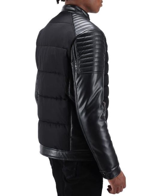 Xray Jeans Black Faux Leather Quilted Moto Jacket for men