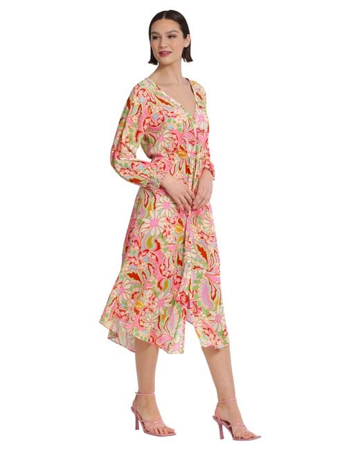 DONNA MORGAN FOR MAGGY Red Floral Long Sleeve Button Front Maxi Dress