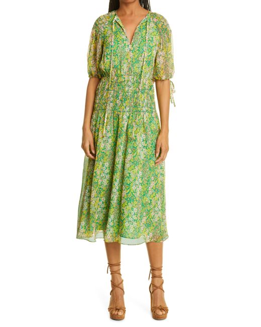 Ted Baker Green Ursille Floral Smocked Midi Dress