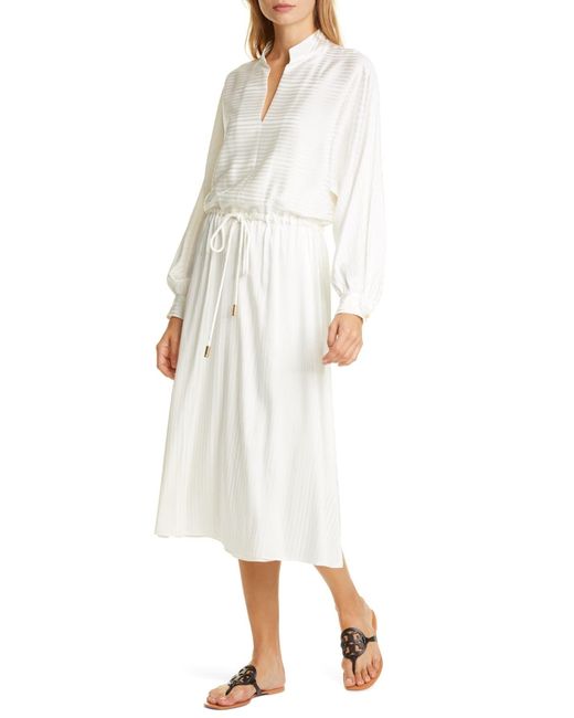 Tory Burch Drawstring Silk-blend Maxi Dress in White | Lyst