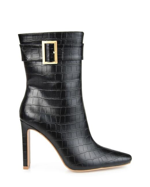 Journee Collection Black Elaine Croc Embossed Comfort Foam Bootie