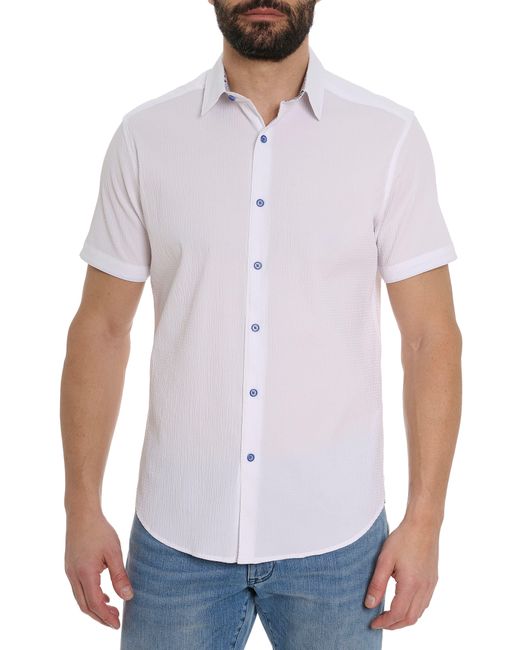 Robert Graham White Solid Seersucker Short Sleeve Shirt for men