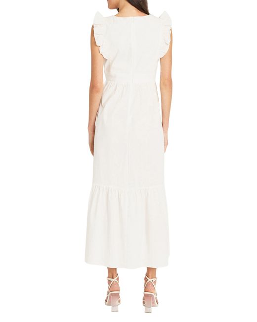 Maggy London White V-neck Sleeveless Solid Maxi Dress