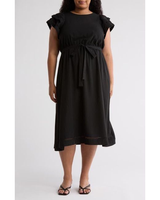 DR2 by Daniel Rainn Black Double Ruffle Flutter Sleeve Fit & Flare Dress