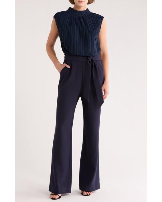 Julia Jordan Blue Tie Waist Wide Leg Jumpsuit