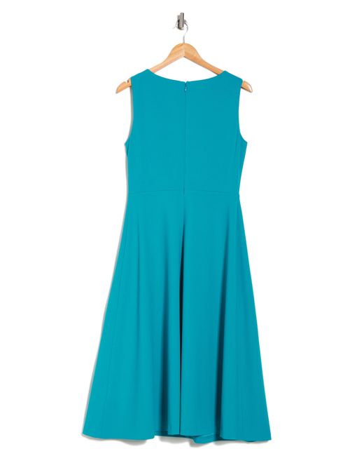 DKNY Blue Sleeveless Ruched A-line Midi Dress