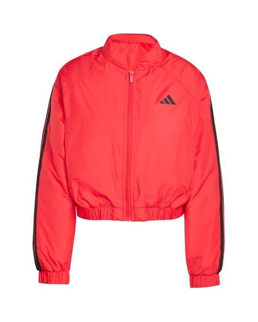 Adidas Red Essentials 3-Stripes Water Repellent Crop Track Jacket