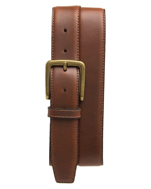 Frye Brown 35mm Stitched Feather Edge Leather Belt for men
