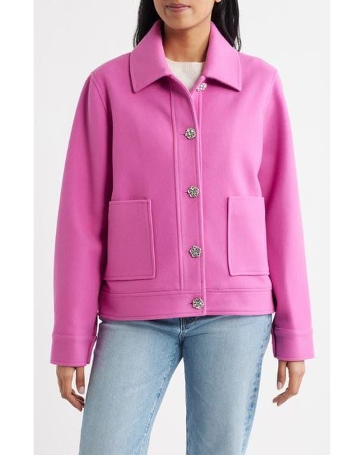 Cece Pink Jewel Button Flannel Jacket
