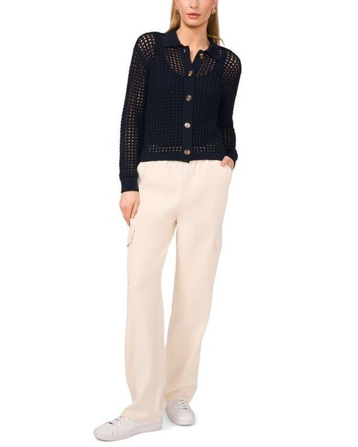 Halogen® Blue Recycled Polyester Open Weave Collar Cardigan
