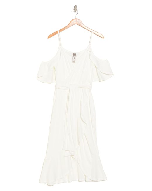 Go Couture White Cold-shoulder Wrap Dress