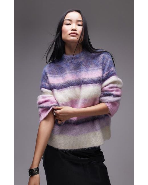 TOPSHOP Purple Knitted Fluffy Stripe Relaxed Jumper