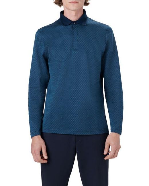 Bugatchi Blue Three-Button Long Sleeve Polo for men