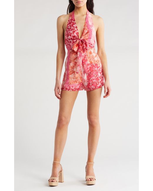 Lulus Red Paloma Party Patchwork Halter Romper