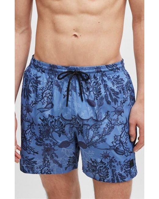 Boss Blue Reel Abstract Swim Trunks for men