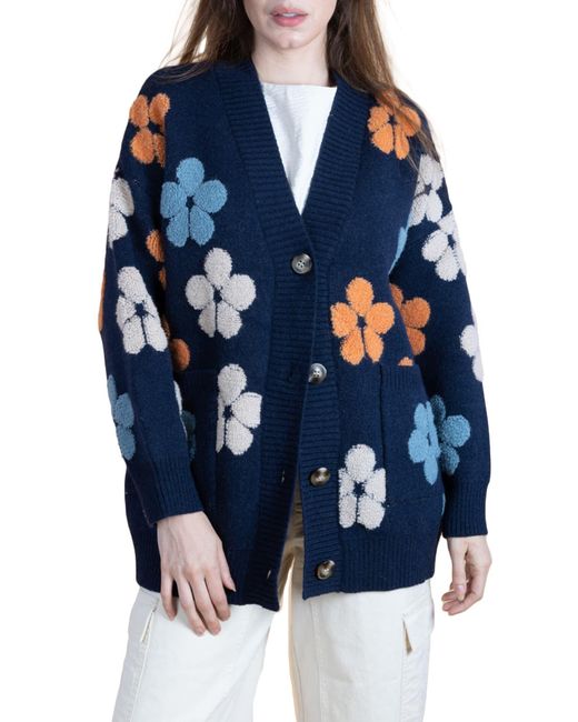 Saachi Blue Floral Print Button Front Cardigan