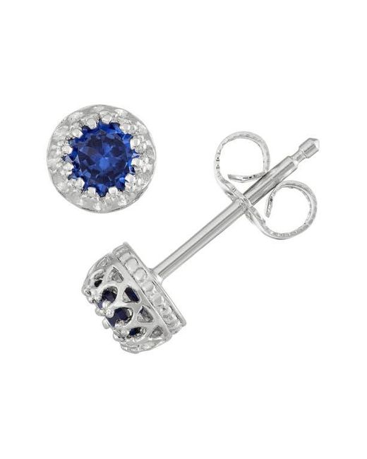 FZN Blue Sterling Stone Crown Stud Earrings