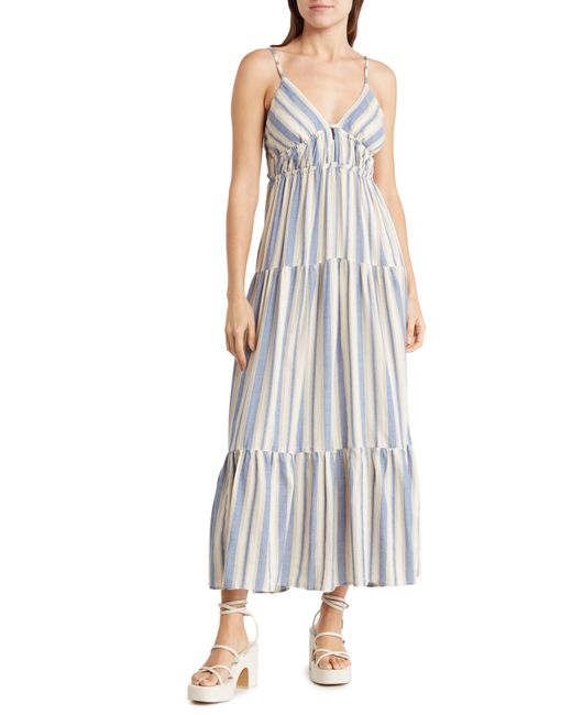 Angie Blue Peek-a-boo Stripe Tiered Maxi Dress