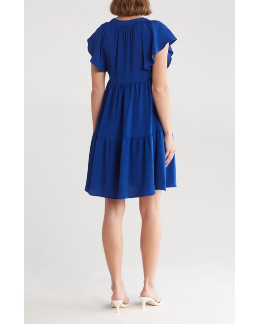 Calvin Klein Blue Aerowash Split Neck Tiered Dress
