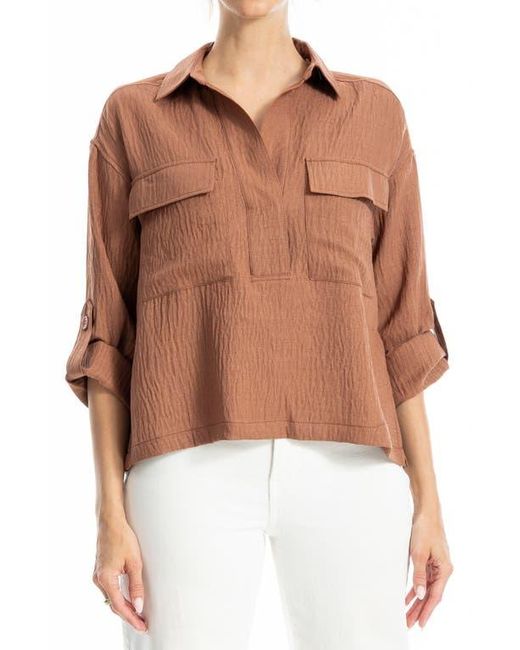 Max Studio Brown Collared Textured Shirt