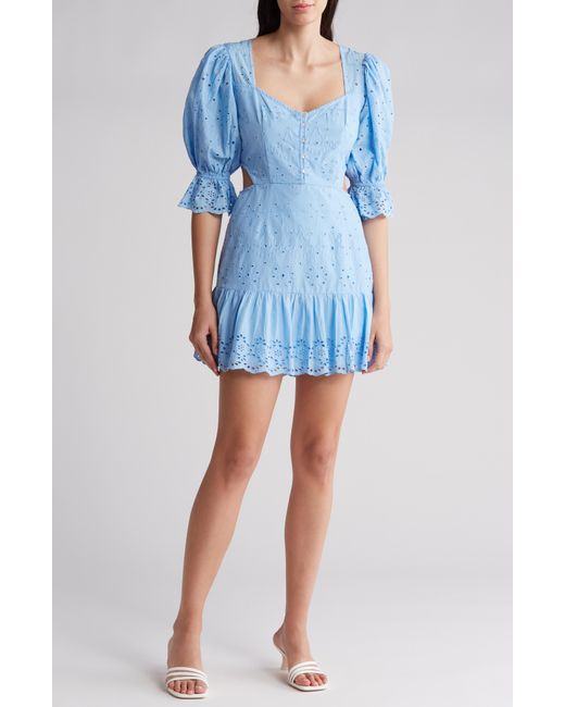 French Connection Blue Cilla Eyelet Embroidered Cutout Cotton Dress