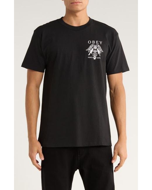 Obey Black Birds Of Justice Cotton Graphic T-Shirt for men