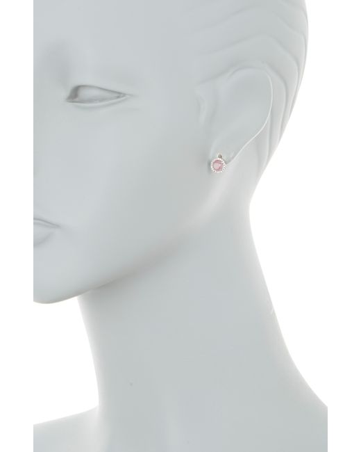 Meira T 14k White Gold Diamond Halo Pink Sapphire Stud Earrings