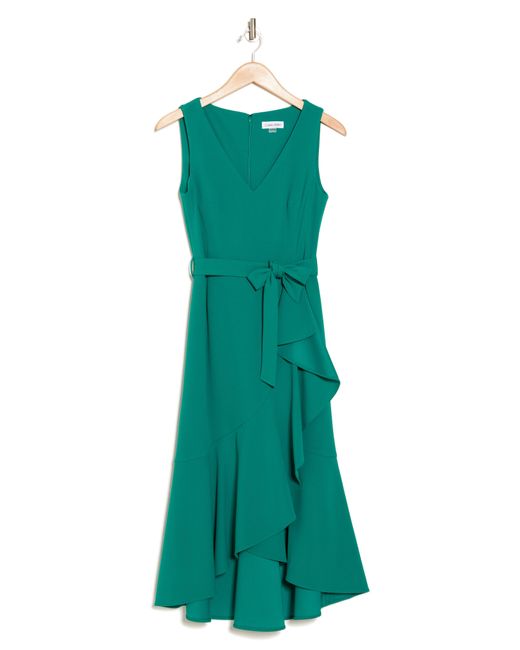 Calvin Klein Green Sleeveless Ruffle Trim Midi Dress